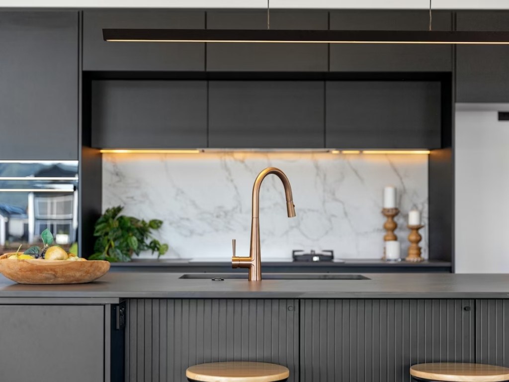 Matte black quartz kitchen worktop installation in the Cotswolds