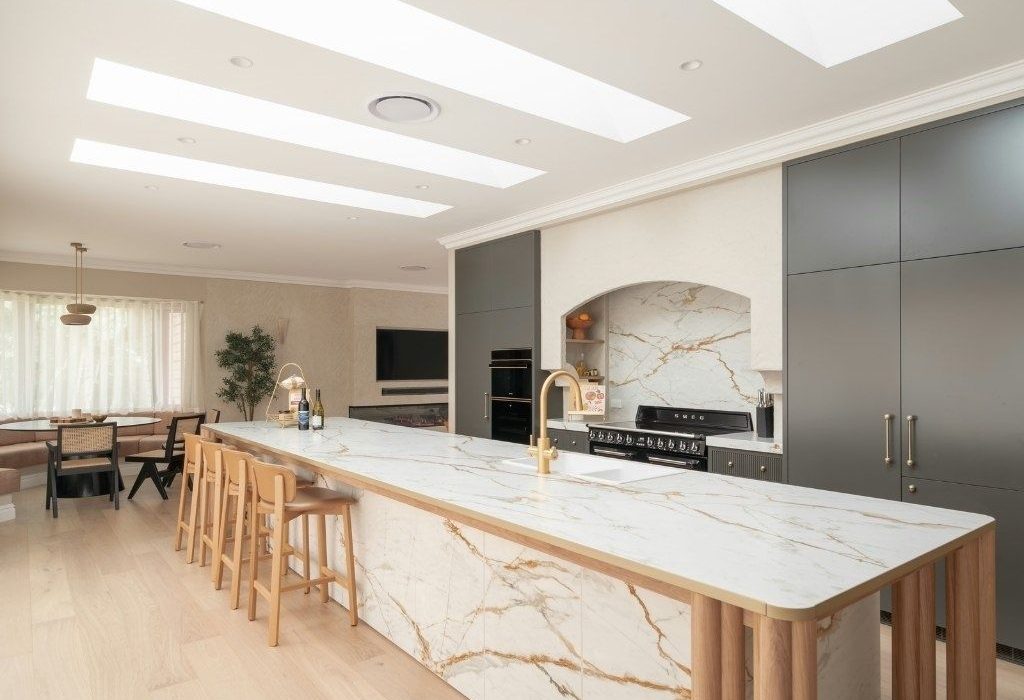 Quartz kitchen island in contemporary Cotswold home
